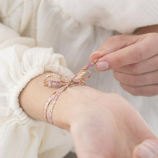 Overview second image: A Beautiful Story sari wrap rose quartz bracelet